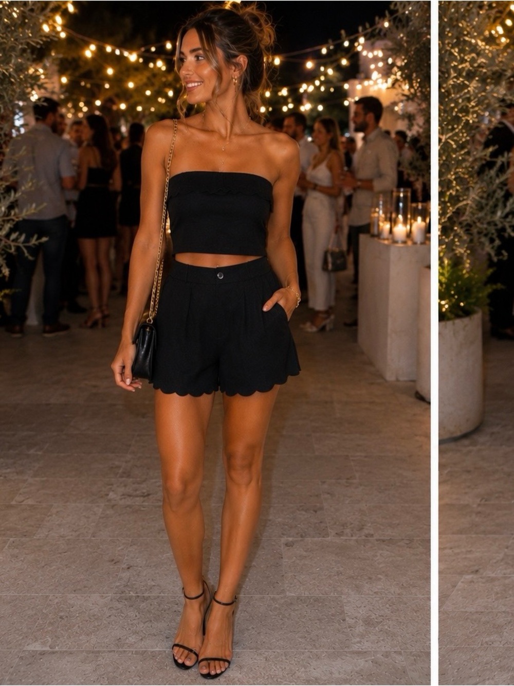 Abercrombie & Fitch Black Scallop Hem Linen High Waist Shorts